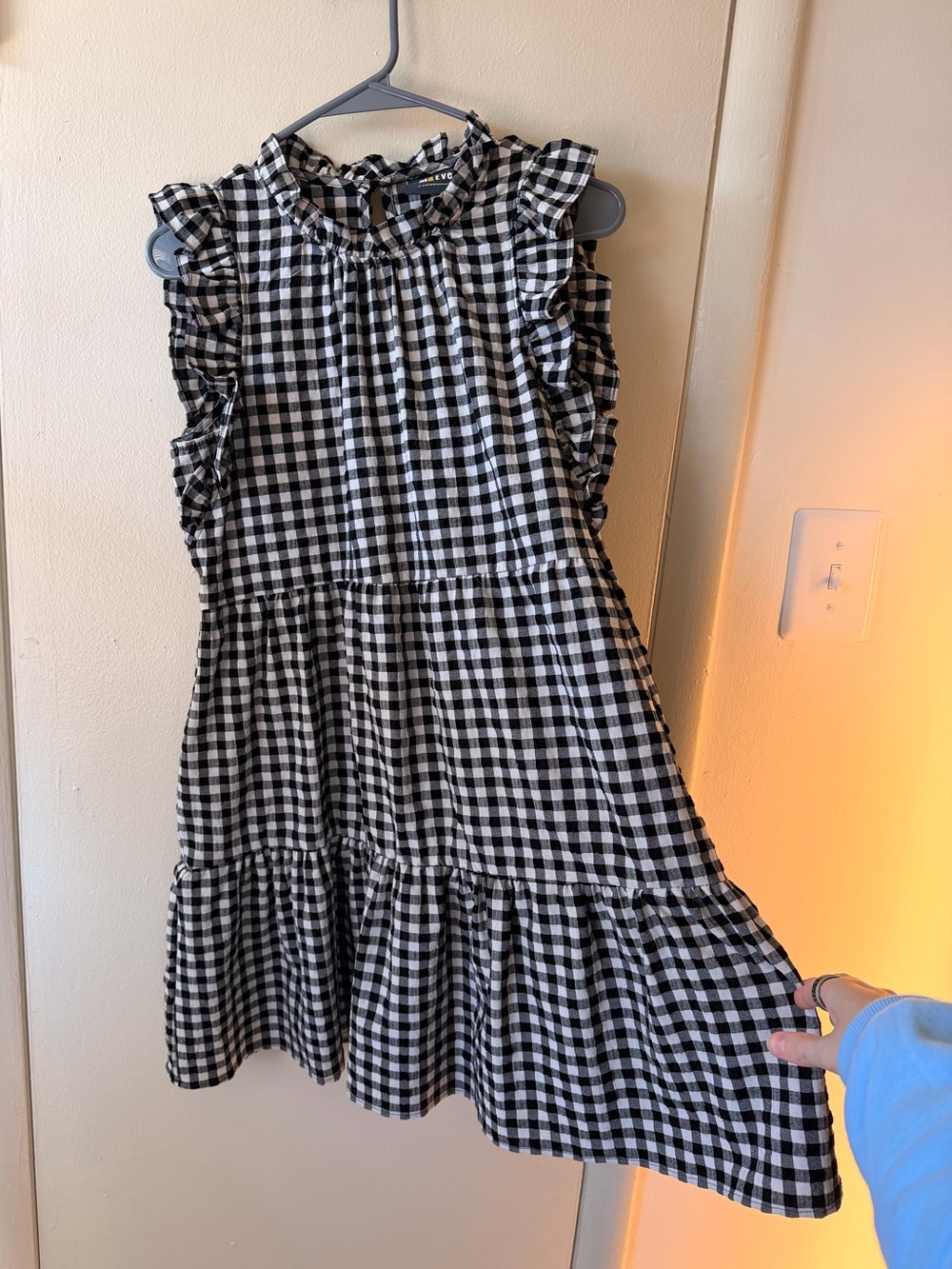 Anthropologie Maeve Lida Ruffled Gingham Mini Dress Black White M